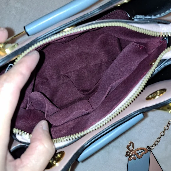 Jane Novo Pink Tan & Blue Colorblock Convertable Handbag Crossbody Bag - Picture 8 of 10